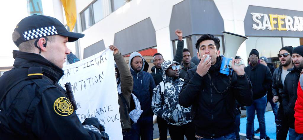 Asylum seekers protest at the Icelandic Immigration Service's reception center …