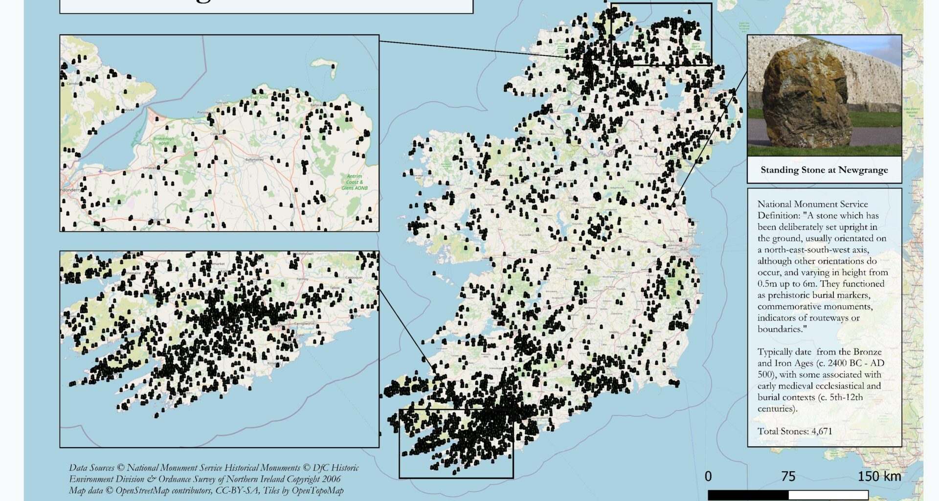 [OC] Distribution of standing stones in Ireland