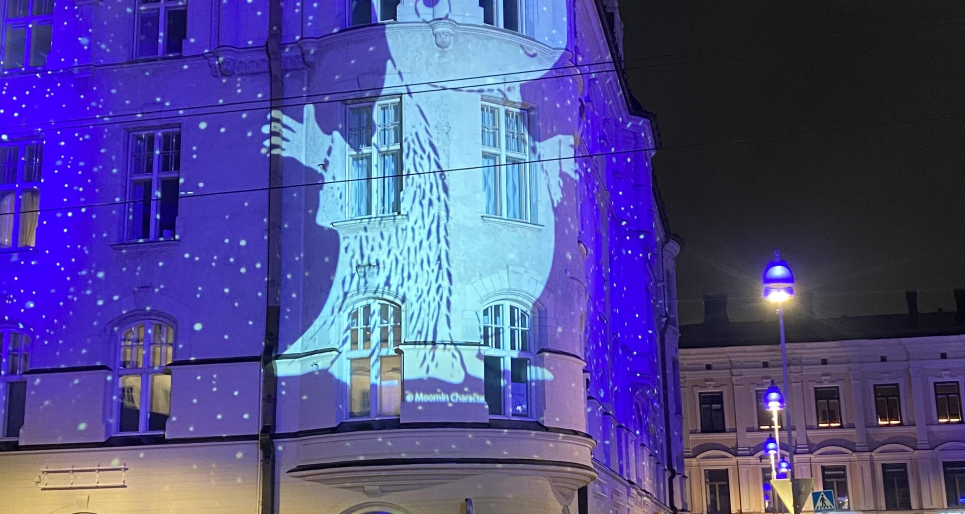 Light display of Moomin character goes on display in the center of Tampere