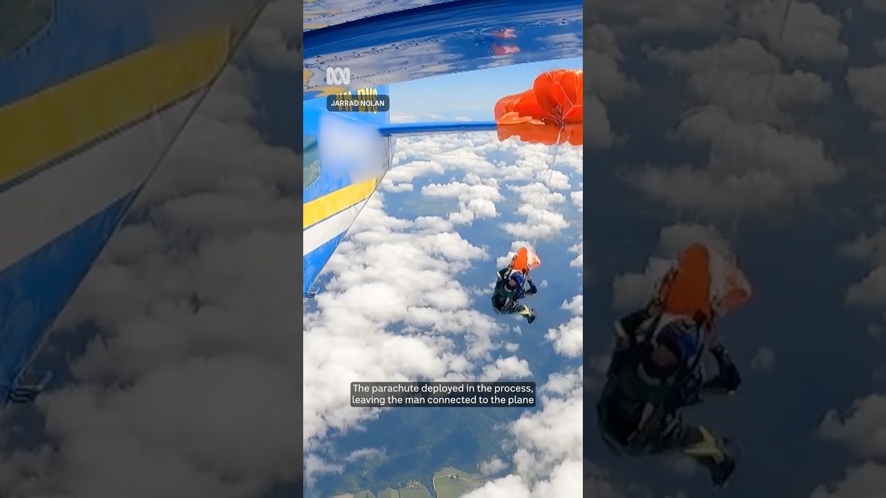 Skydiver gets parachute caught on plane wing | ABC NEWS