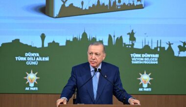 Turkish President and AK Party Chairman Recep Tayyip Erdogan makes a speech during  AK Party Turkic World Vision Document Launch Program  at his party’s congress center in Ankara, Turkiye, on December 15, 2025. (AA Photo)