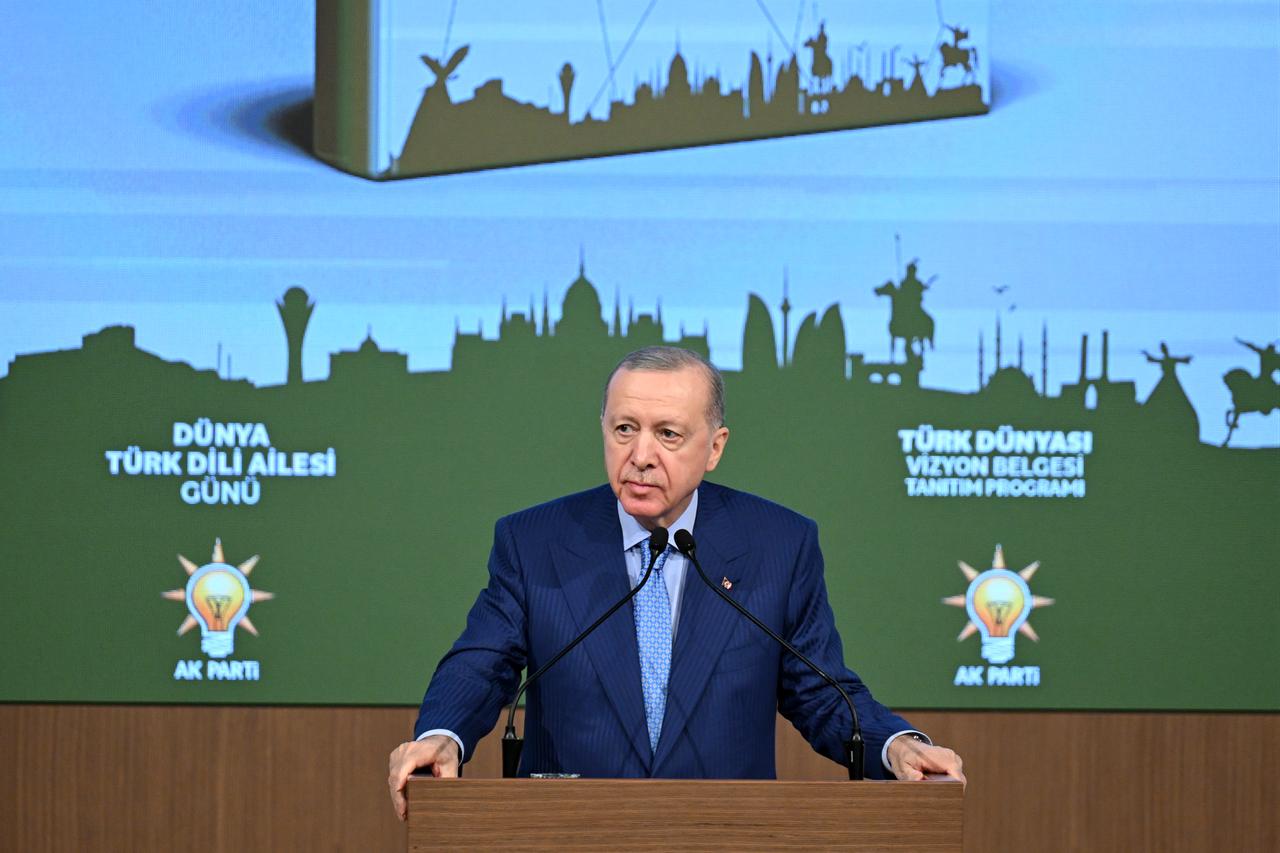Turkish President and AK Party Chairman Recep Tayyip Erdogan makes a speech during  AK Party Turkic World Vision Document Launch Program  at his party’s congress center in Ankara, Turkiye, on December 15, 2025. (AA Photo)