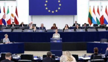 European Union High Representative for Foreign Affairs and Security Policy, Kaja Kallas, speaks during a debate on preparations for the June 24-25 NATO summit in The Hague, at the European Parliament in Strasbourg, eastern France, June 18, 2025. (AFP Photo)