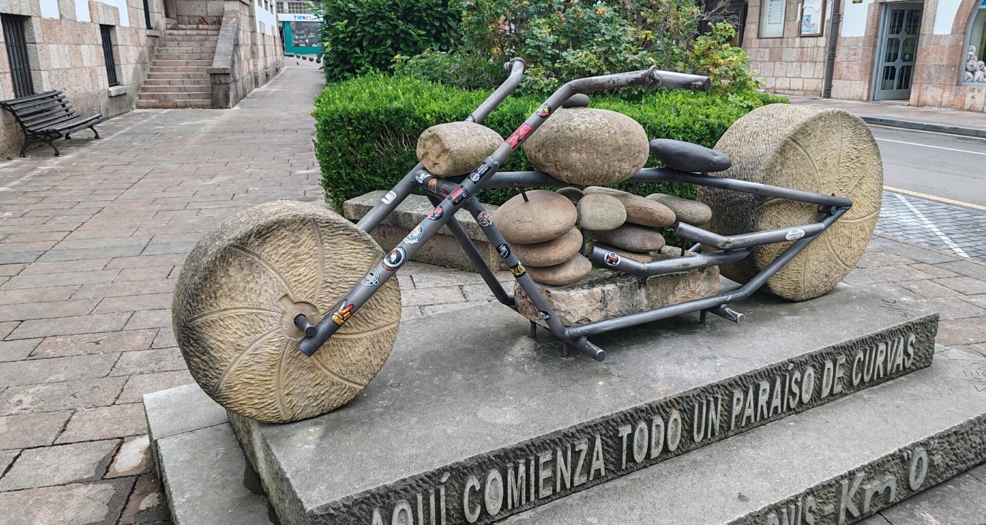 Flintstone Bike to honor bike fans. Gangas de Onis, Spain, OC.