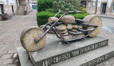 Flintstone Bike to honor bike fans. Gangas de Onis, Spain, OC.