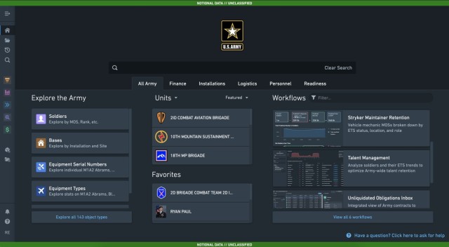 Army Vantage Screenshot (notional data)