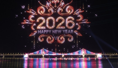 Spectacular drone and fireworks displays in South Korea and Japan