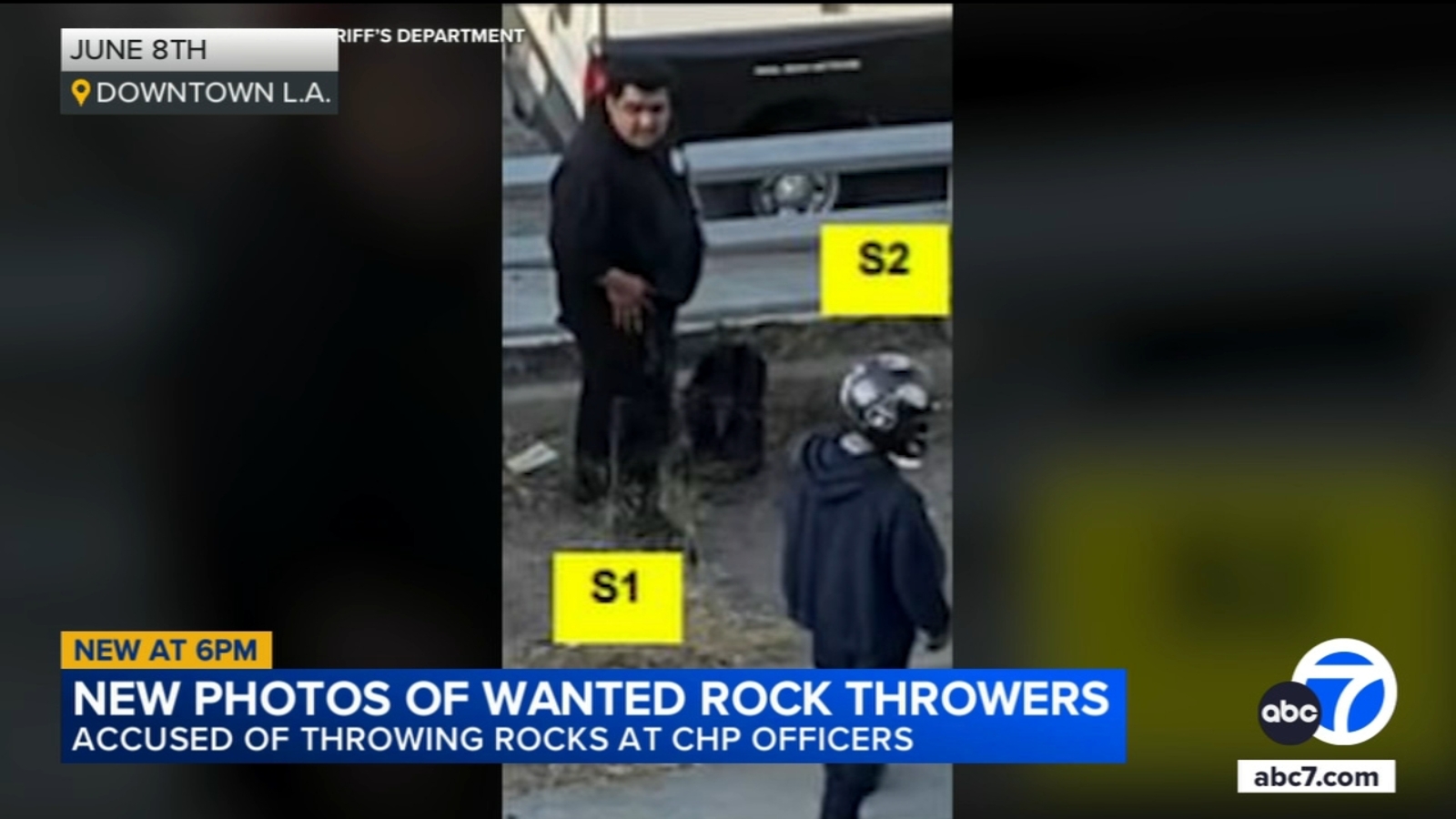 LASD releases new photos of suspects accused of throwing large rocks at CHP officers during anti-ICE protests in Los Angeles