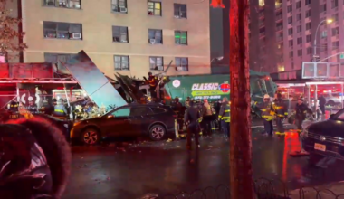 Woman killed after scaffolding collapses in chain-reaction crash involving garbage truck in East Harlem