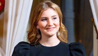 Princess Elisabeth of Belgium dazzles in sparkling festive dress with cinched waist