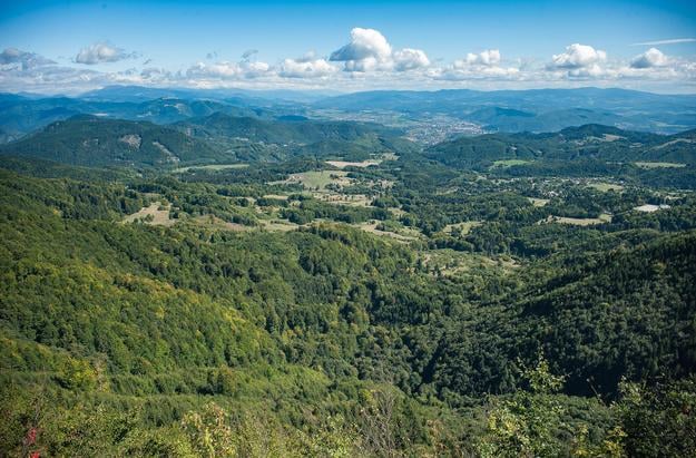 In the distance is the town of Banská Bystrica, Poľana is further back on the horizon.