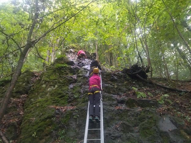 The via ferrata at Sokolie Skaly includes steep ladders.