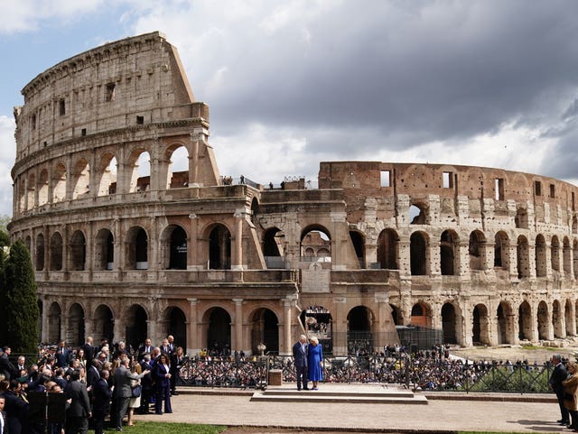 The King and Queen visit the Colosseum in Rome