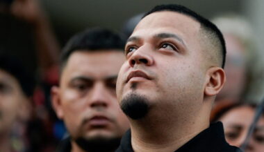 Wrongly deported migrant Abrego appears for a check in at the ICE Baltimore field office