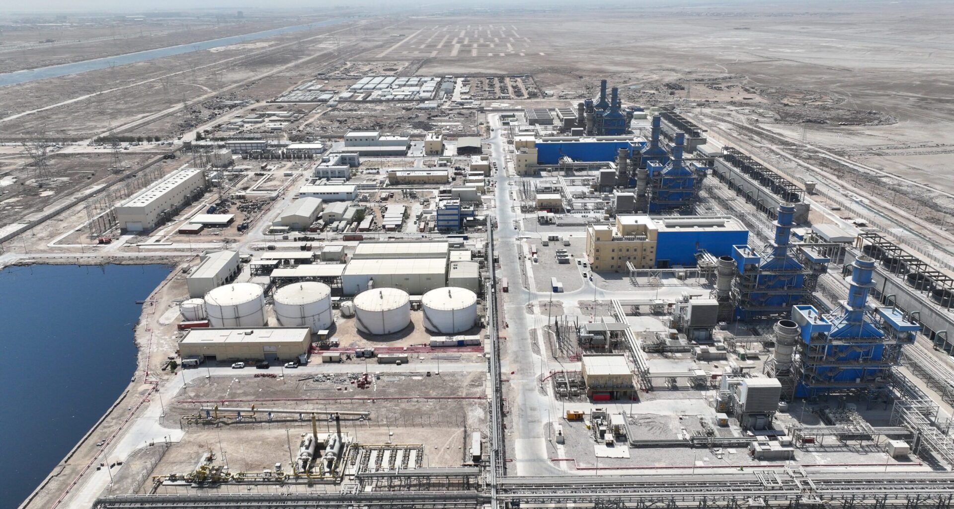A drone view shows the Shatt Al-Basra gas power plant in Basra, Iraq