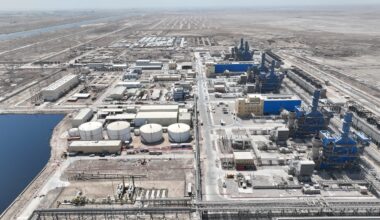 A drone view shows the Shatt Al-Basra gas power plant in Basra, Iraq