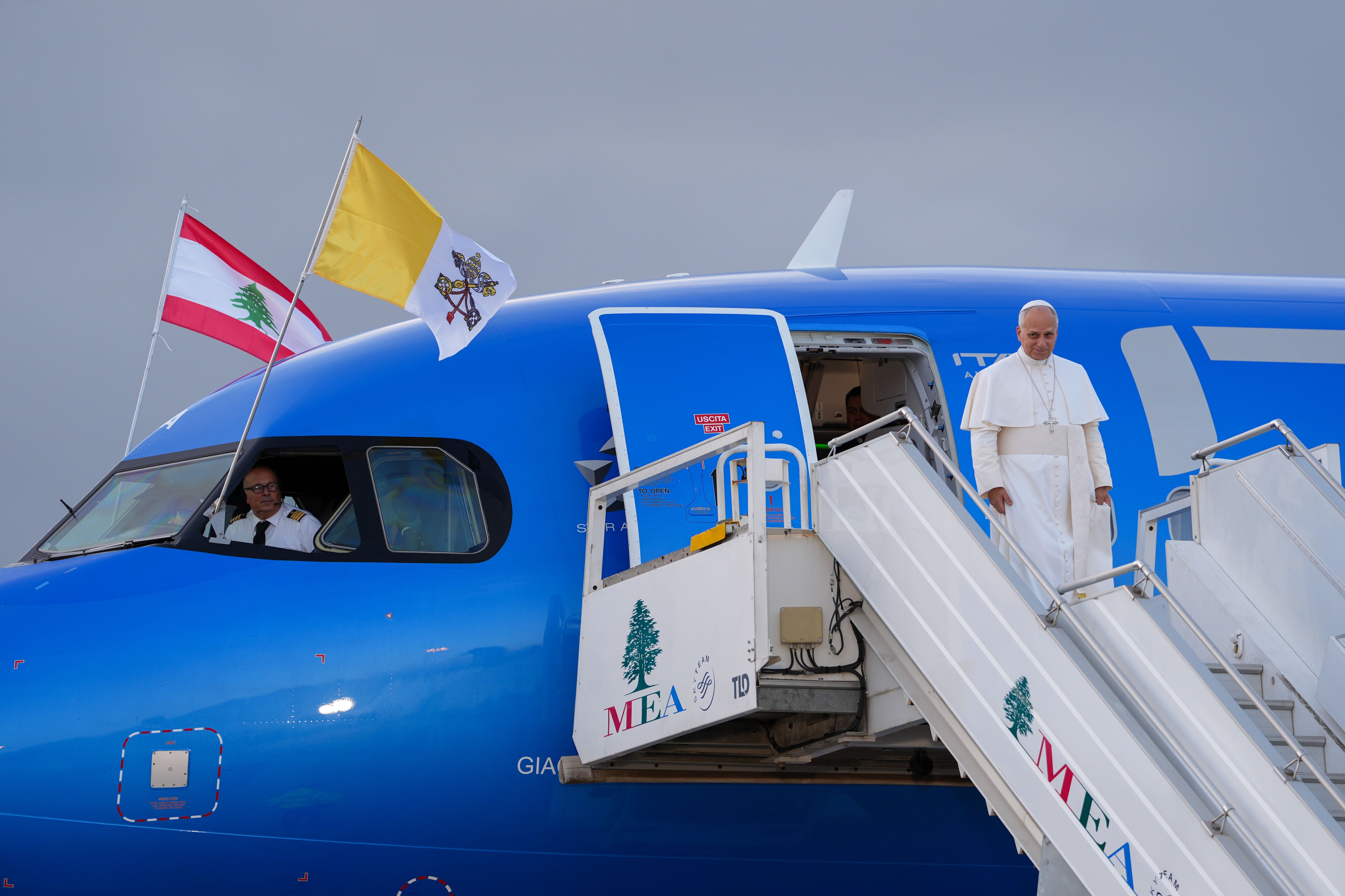 Pope Leo arrives in Beirut on his first foreign trip as pope