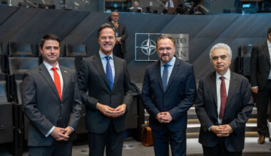 NATO Secretary General Mark Rutte attends the North Atlantic Council along with Dr Fatih Birol, Executive Director of the International Energy Agency, Tommy Joyce, Acting Assistant Secretary for International Affairs, US Department of Energy and Dan Jørgensen, European Commissioner for Energy and Housing