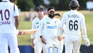 Black Caps v West Indies: Ajaz Patel, Jacob Duffy wickets see New Zealand eye big lead at Bay Oval
