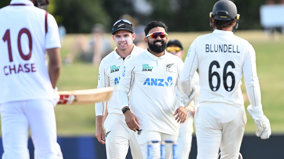 Black Caps v West Indies: Ajaz Patel, Jacob Duffy wickets see New Zealand eye big lead at Bay Oval