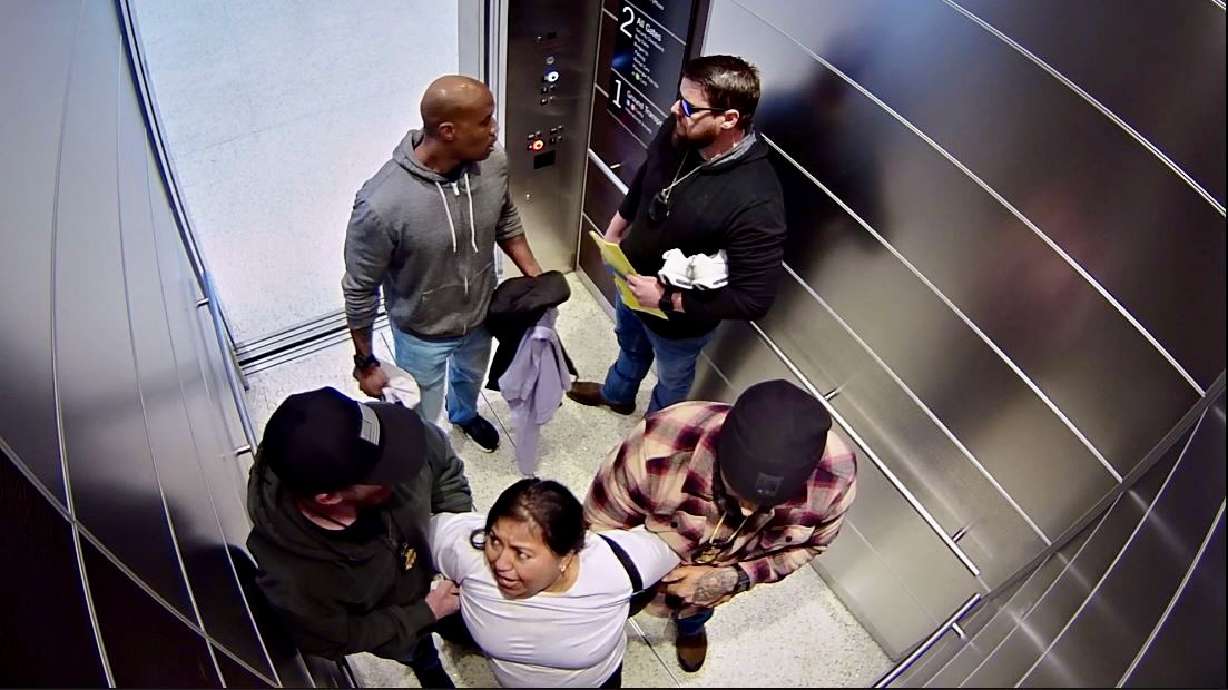 Surveillance video at the Salt Lake City International Airport shows Marta Renderos Leiva being det...