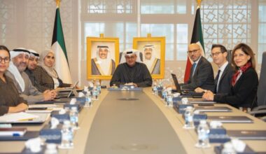 KUWAIT: Acting Finance Minister Sabeeh Al-Mukhaizeem meets IMF Mission Chief to Kuwait Francisco Parodi and his delegation on Dec 16, 2025. - KUNA