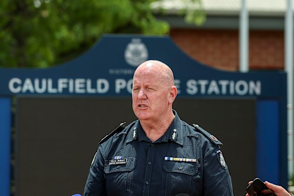 Assistant Commissioner Chris Gilbert talks to the media.