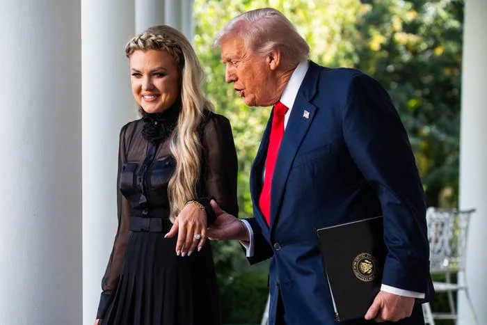 U.S. President Donald Trump and wife of late conservative activist Charlie Kirk Erika Kirk arrives for an event