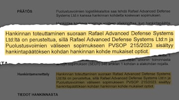 Puolustusvoimien logistiikkakeskuksen hankintapäätöksen sivu.