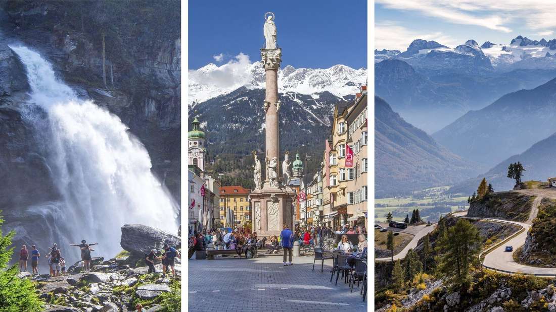 Krimmler Wasserfälle, Innsbruck und die Loser Panoramastraße. (Montage dreigeteilt)