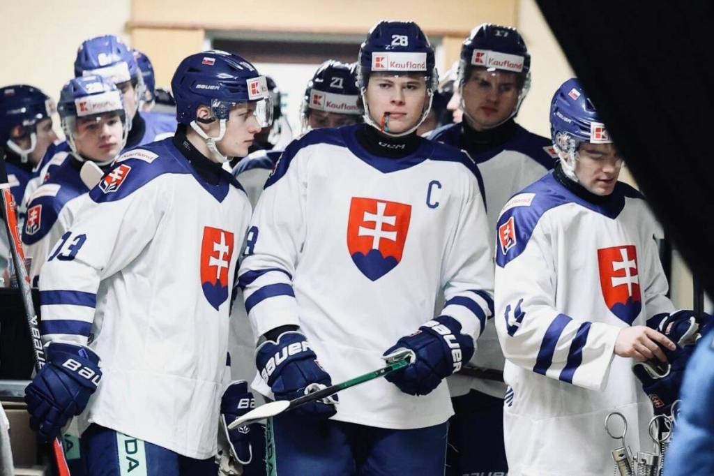 Captain Tobias Pitka leads Slovakia out of the tunnel before their pre-tournament game against Czechia. (Photo courtesy of Hockey Slovakia)