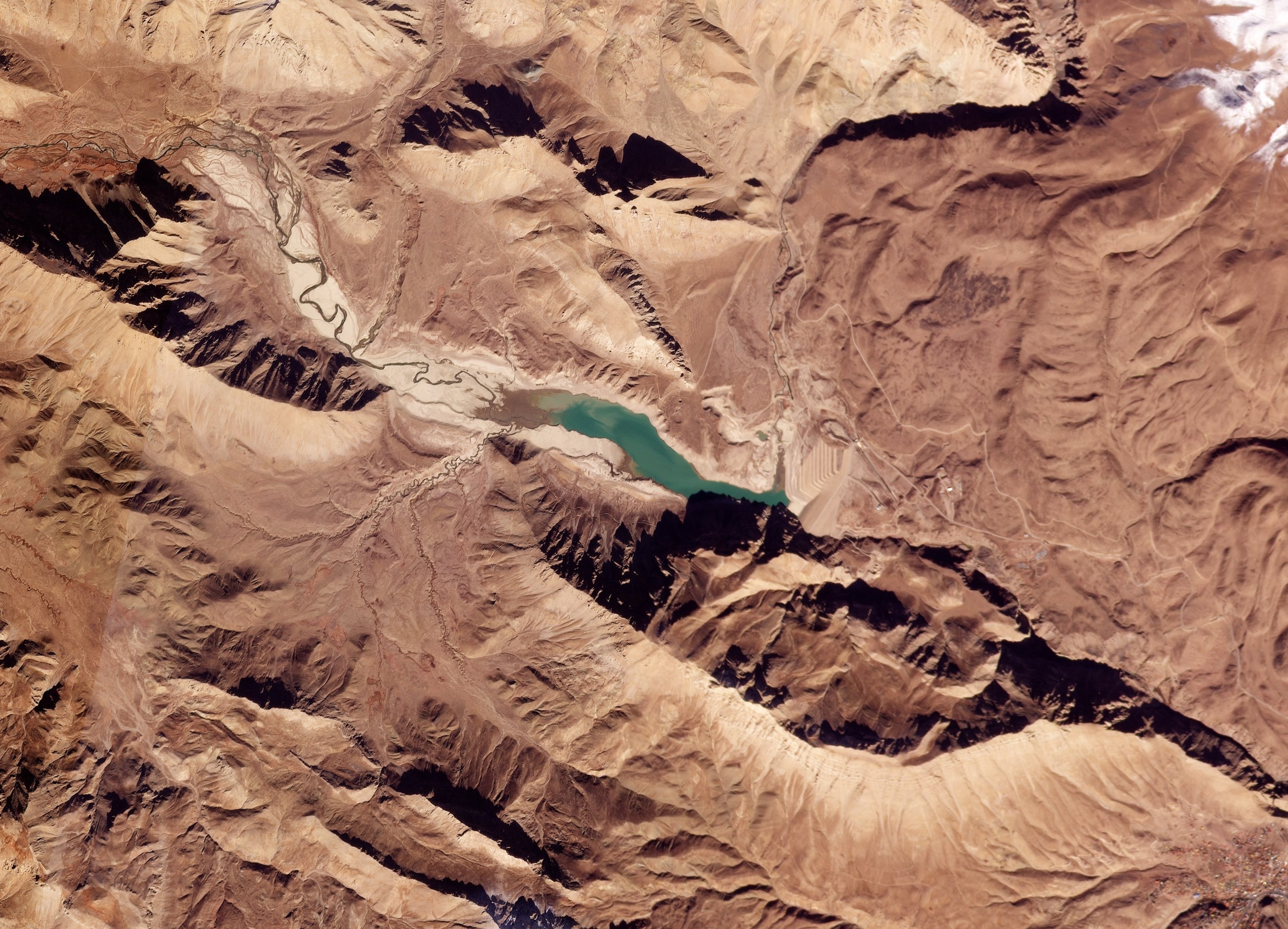 This satellite picture from Planet Labs PBC shows Lar Dam outside of Tehran, Iran, Nov. 18, 2025. (AP Photo)