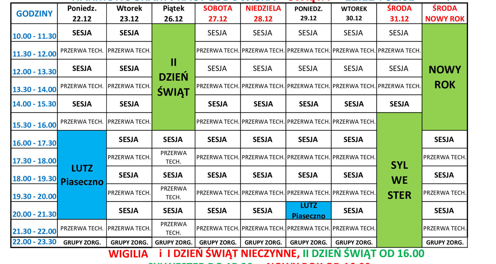 Grafik lodowiska w okresie świątecznym