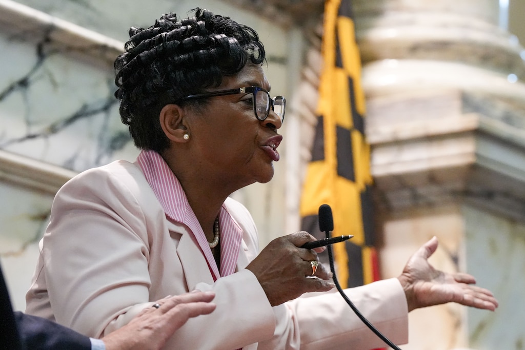 House of Delegates Speaker Adrienne A. Jones shouts at Del. Nic Kipke to take his seat so they can move on to other business during the final minutes of the 2023 General Assembly on Monday, April 10. Kipke, an Anne Arundel County Republican, claimed that Speaker Jones wouldn’t recognize him or members of the Republican Party, shouting back at her “Madame Speaker, you need to take a seat!” Any bill that doesn’t get passed on Sine Die, the last day of the General Assembly session, is effectively dead and lawmakers will need to try again next year.