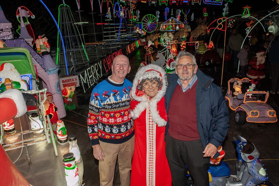 Tony Fitzpatrick, Mary Doyle and Noel Stevenson pictured at the switching-on the Christmas lights at the home of Tony Fitzpatrick in Drinagh on Saturday evening. Pic: Jim Campbell