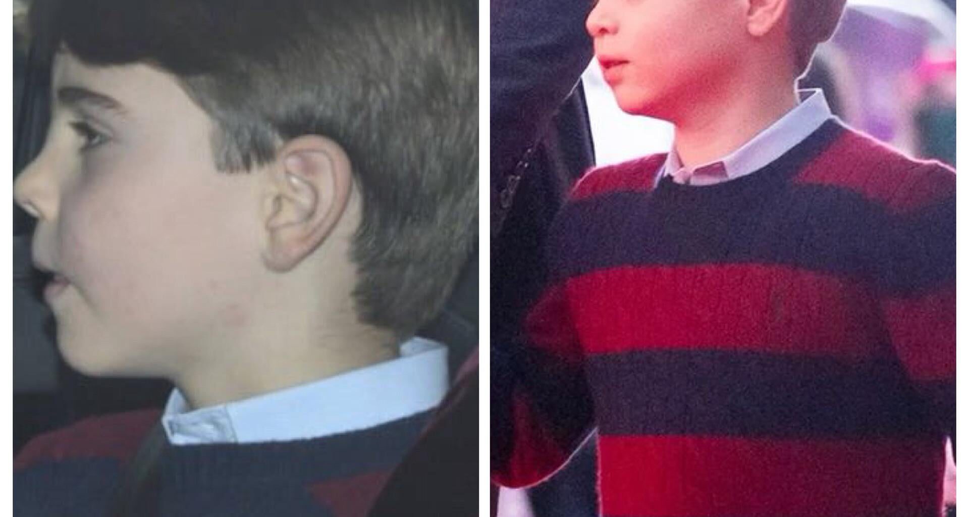 Prince Louis wore a hand-me-down sweater to lunch today, previously worn by Prince George to a Christmas play in 2020