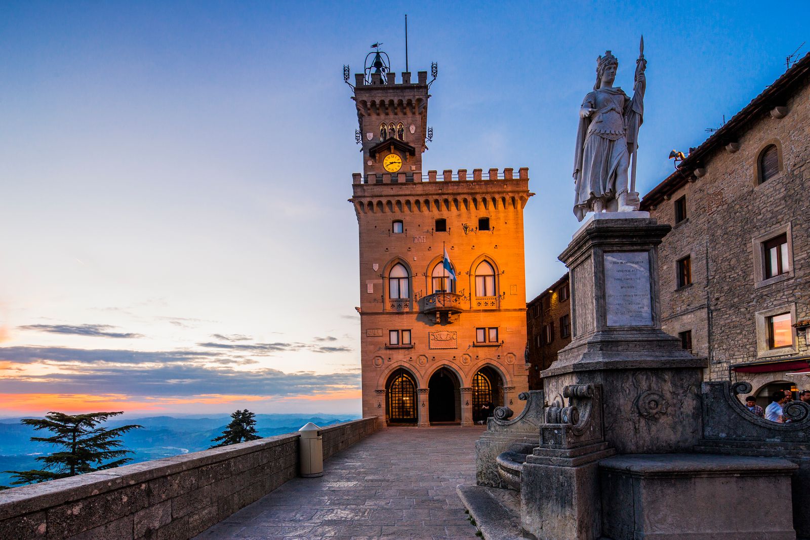 Piazza della Liberta in San Marino at twilight