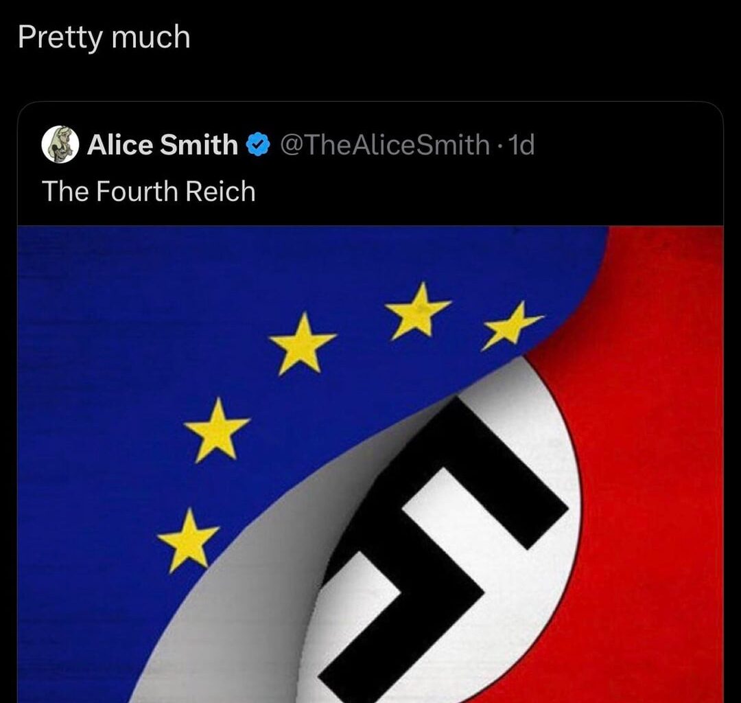 Elon Musk quote tweets that the EU is akin to Nazi Germany before retweeting a literal Nazi account. This worm should be banned from Europe