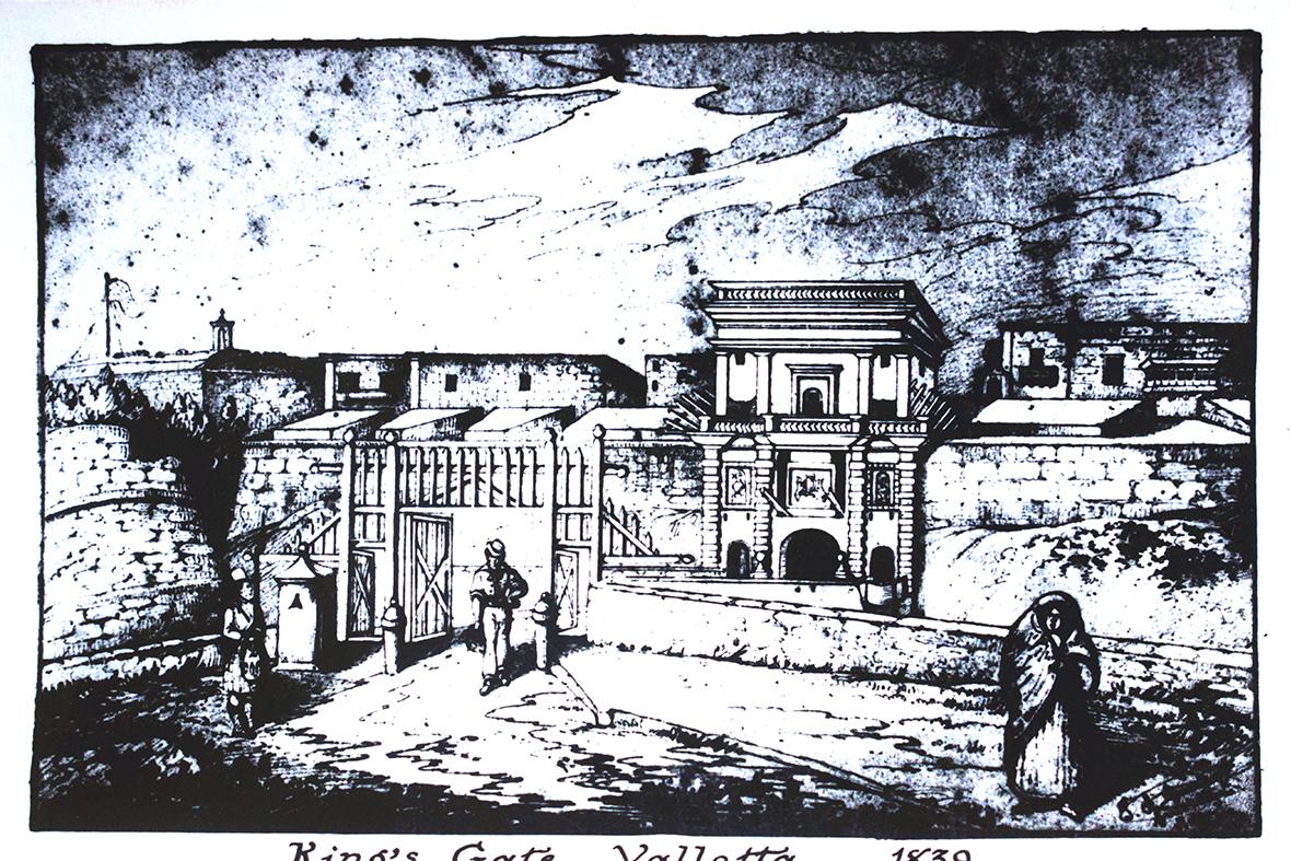A card of King’s Gate, Valletta, in 1839