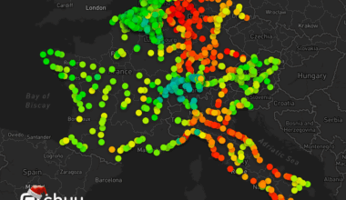 Train punctuality per station in 7 European countries in 2025