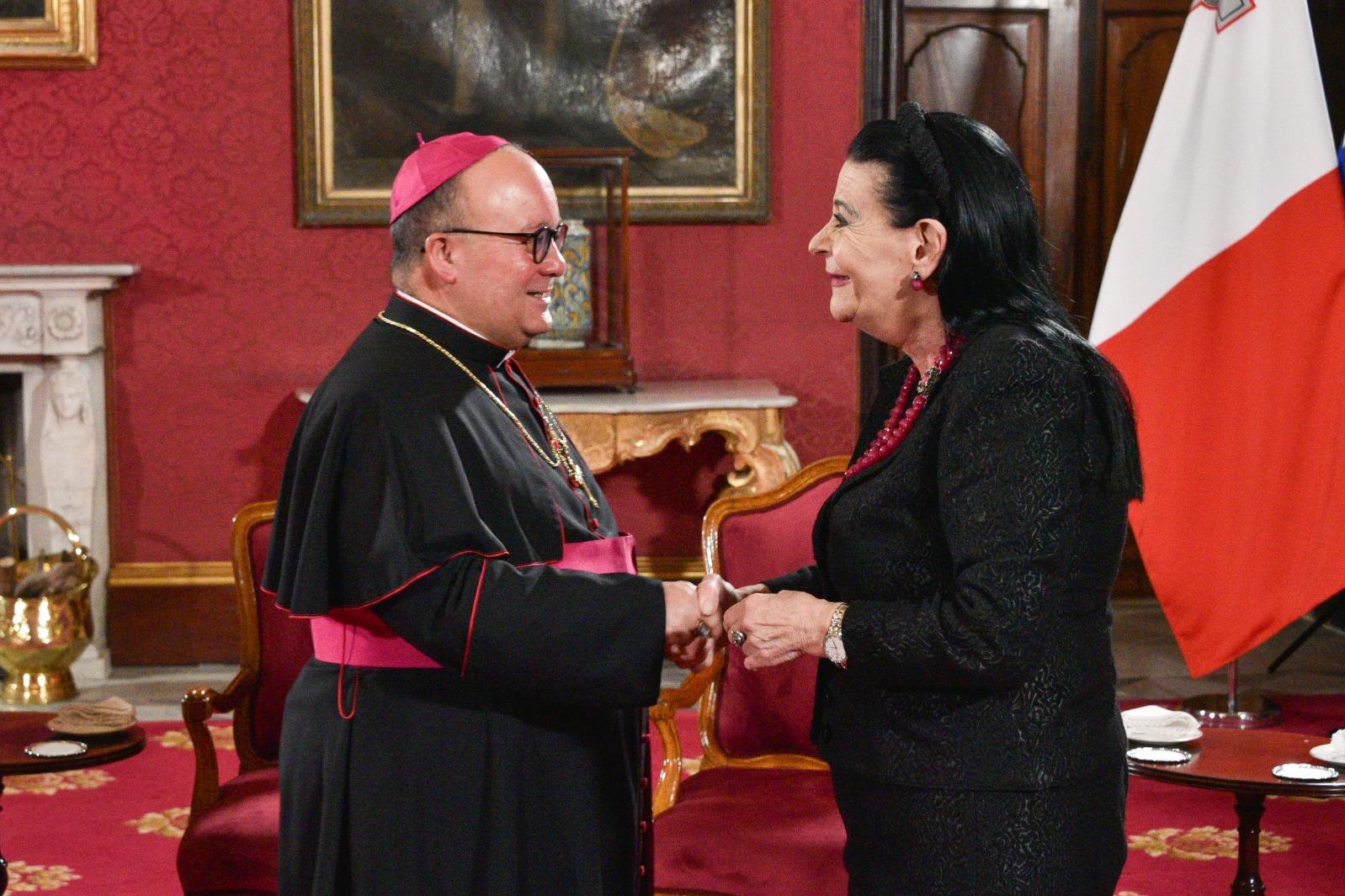 President Myriam Spiteri Debono exchanges Christmas greetings with Archbishop Charles Scicluna. Photo: DOI