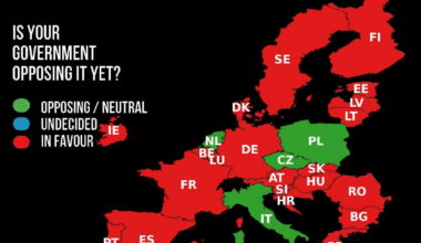 A map that shows which countries support Chat control.
