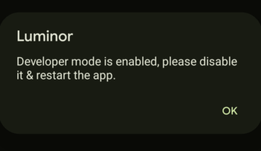 Luminor äpp keeldub avanemast, kui Androidil Developer mode sees
