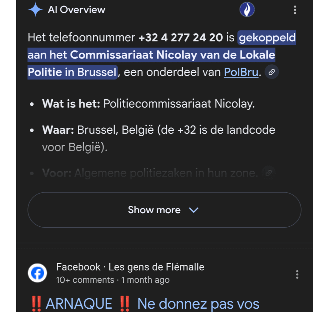 Google AI hallucinates scam number as being the police