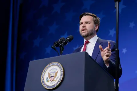 Getty Images US Vice President JD Vance speaks during the National Catholic Prayer Breakfast at the Walter E. Washington Convention Center in Washington, DC, US, on Friday, Feb. 28, 2025.