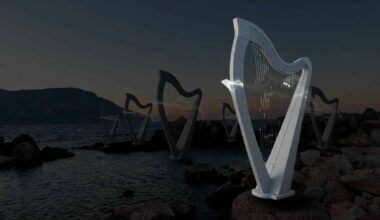 Wind harps generating acoustic energy in Greece