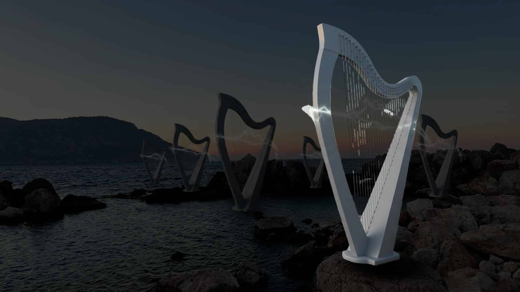 Wind harps generating acoustic energy in Greece