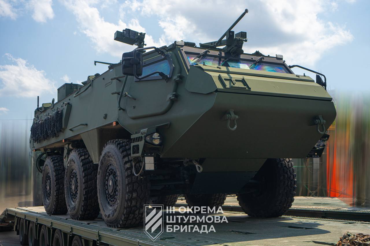 Patria 6x6 armored personnel carrier during transfer to Third Army Corps military