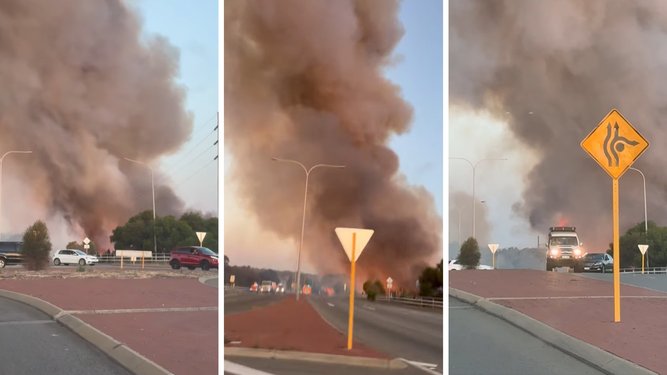 Jayda Hall shared a video on Facebook of the ‘massive’ fire from Safety Bay Road showing the extent of the blaze.