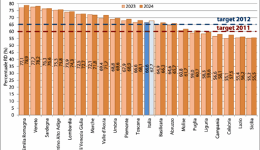 Report ISPRA 2025 - Dati % raccolta differenziata per regione, città metropolitana, top 30 province italiane a fine 2024